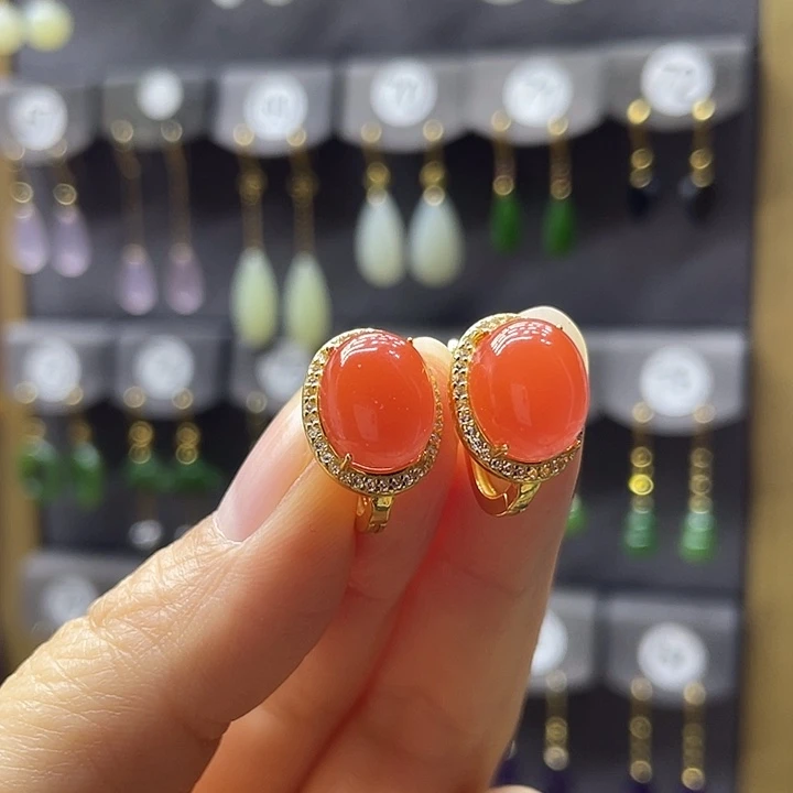 南红玛瑙银S925镶嵌耳饰