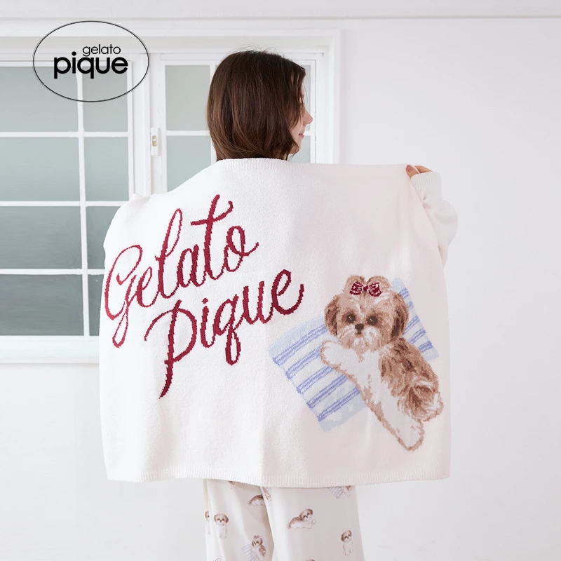 gelato pique25秋冬新品毛毯半边绒西施犬字母盖毯睡眠PWGG254612