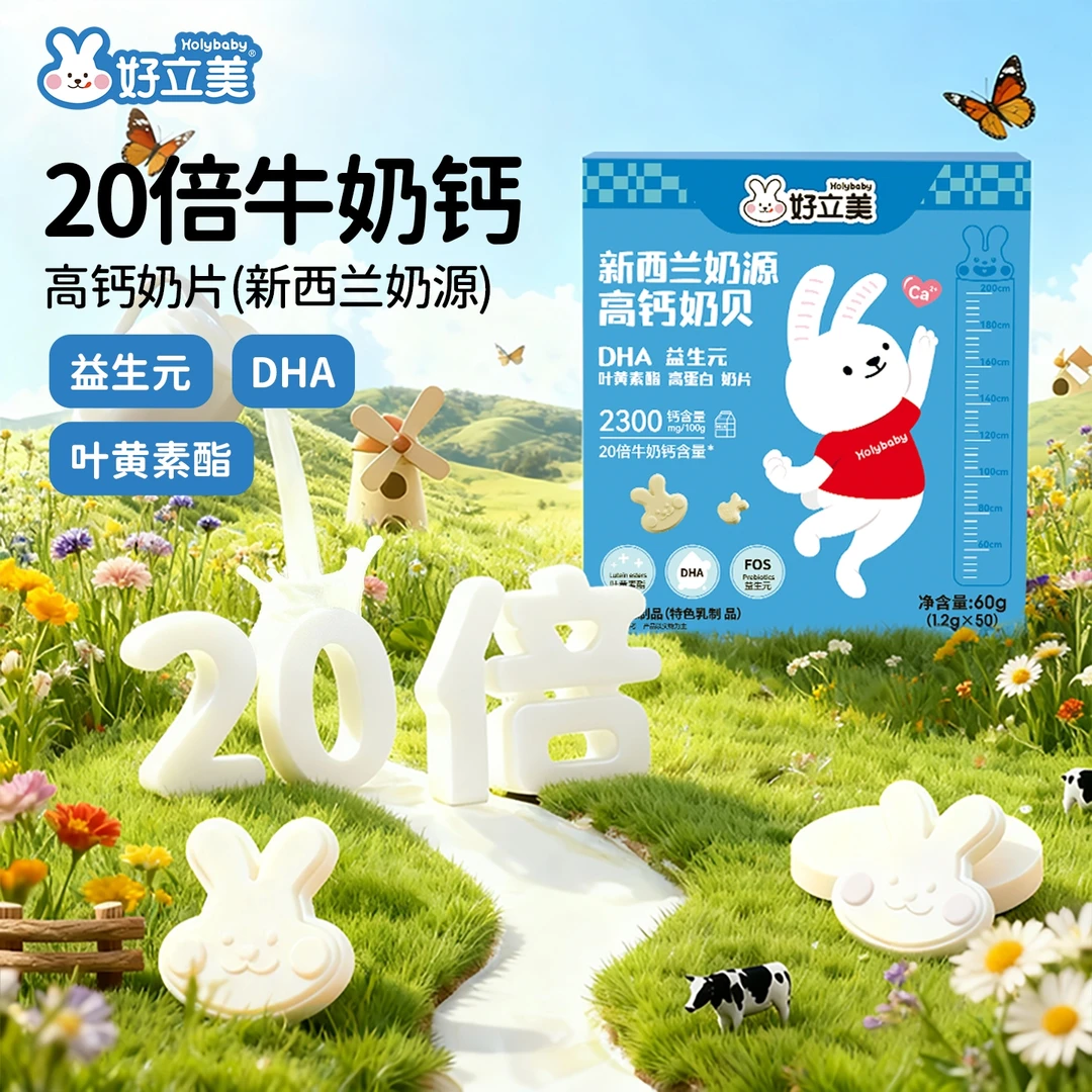 好立美高钙奶片新西兰奶源叶黄素酯营养奶香小零食奶味奶贝