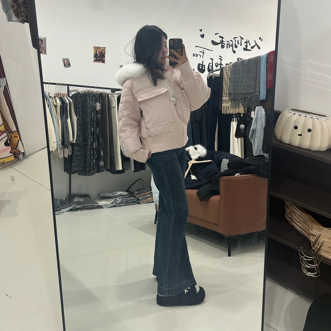 秋冬单排扣短款连帽短外套休闲风亮面