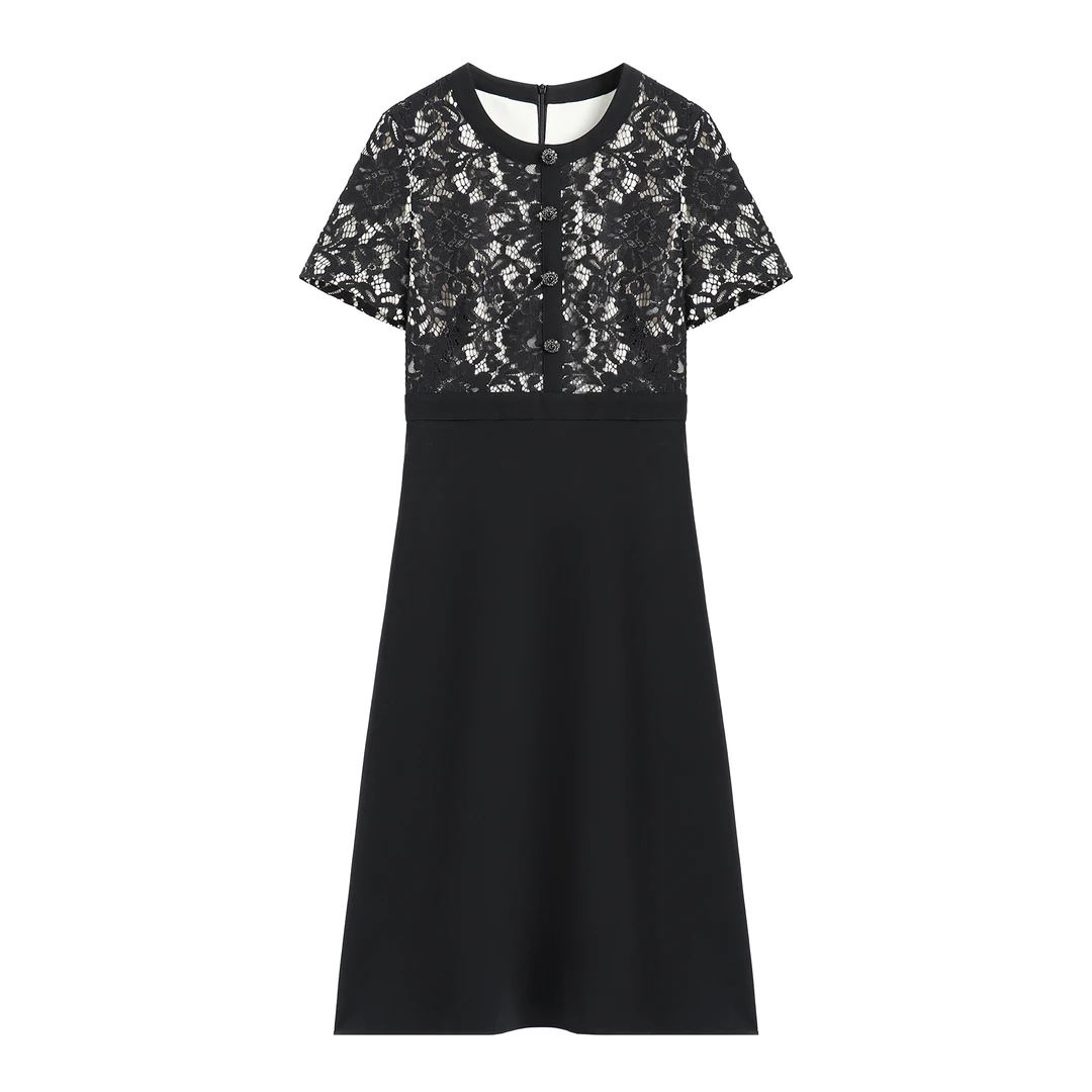 【南油虹姐】夏季新款蕾丝拼接时尚中长款显瘦连衣裙裙子