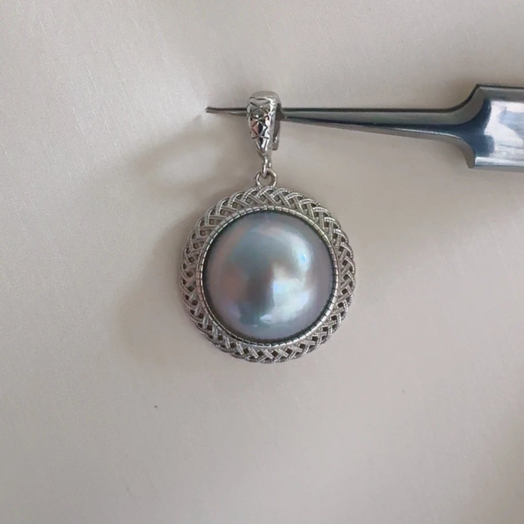 银S925镶嵌拼合珍珠（马贝珠）颈饰