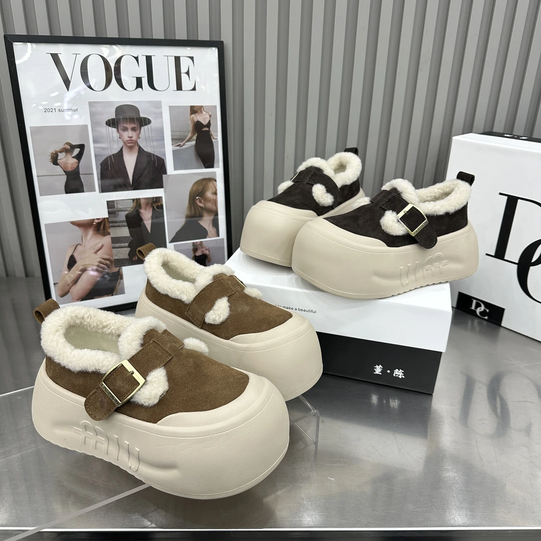 广州高定款1424厚底雪地靴冬季新款毛毛鞋百搭保暖棉鞋加绒勃肯鞋
