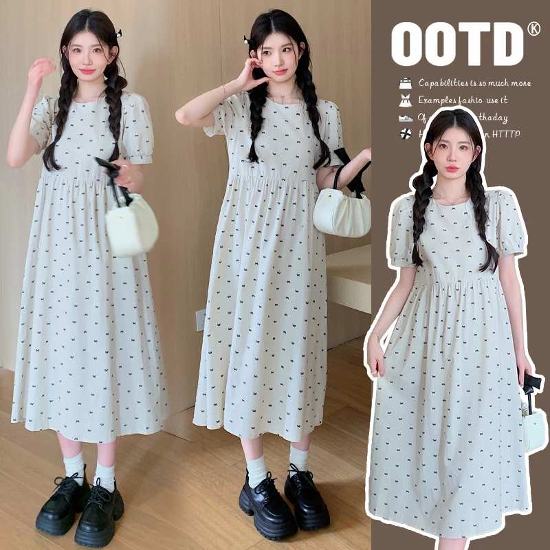 MIMI~时尚孕妇装现货2025夏季甜美中长款大码连衣裙孕期显瘦裙子