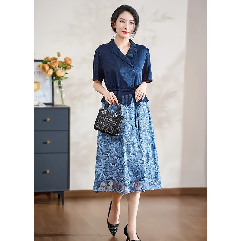 迪欧芙2025春夏季新款蓝色百搭气质收腰法式女装连衣裙#XLQ17977