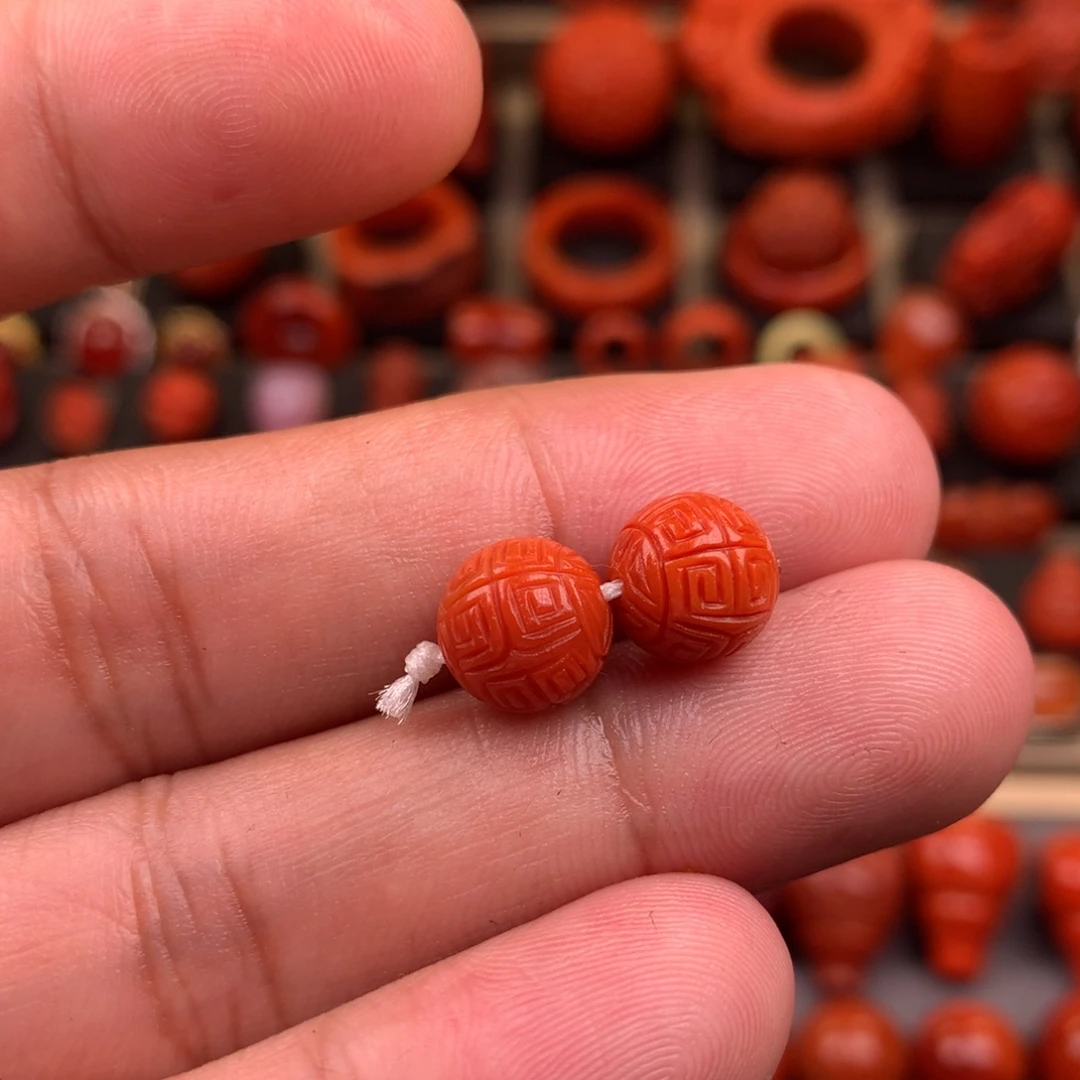 南红玛瑙未镶嵌回纹对珠9+