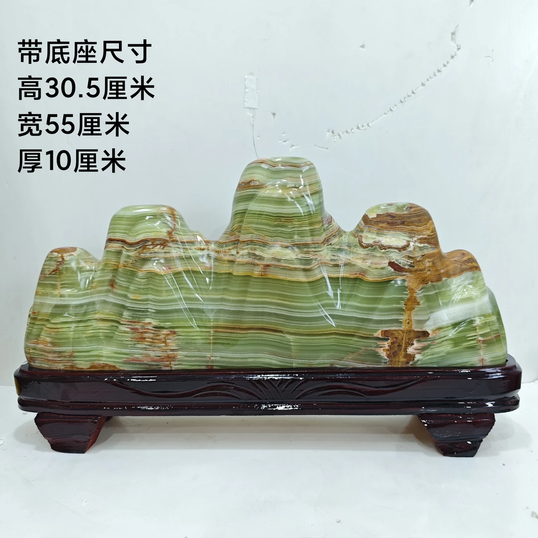 客厅玄关装饰绿色石材原石办公室桌面摆设