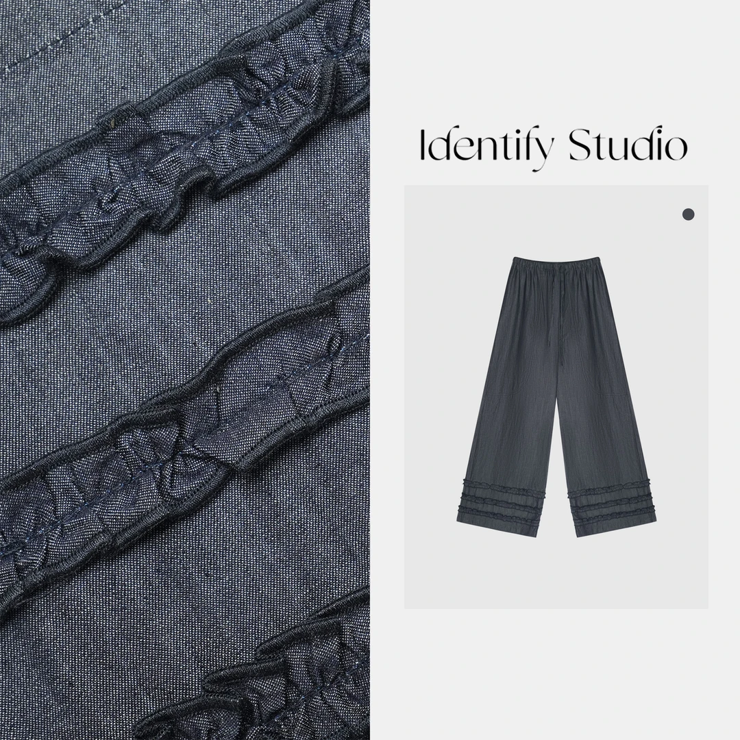 IDENTIFY“秋月临”春夏上新绑带收腰高腰松紧裤腿褶花阔腿裤25SS