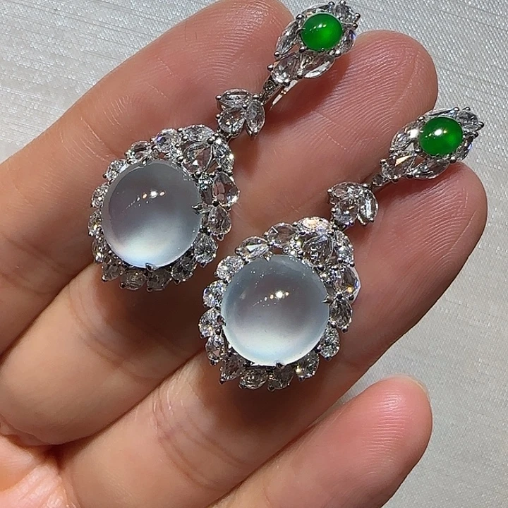 翡翠18K金镶嵌耳饰蛋面耳坠