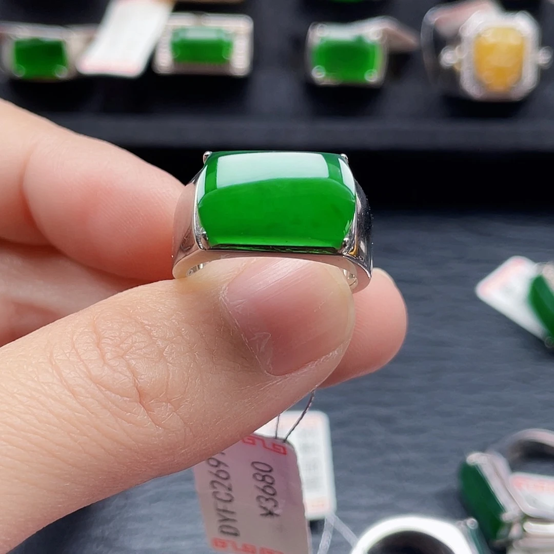 翡翠戒指银S925镶嵌?**海天然a货翡翠2697