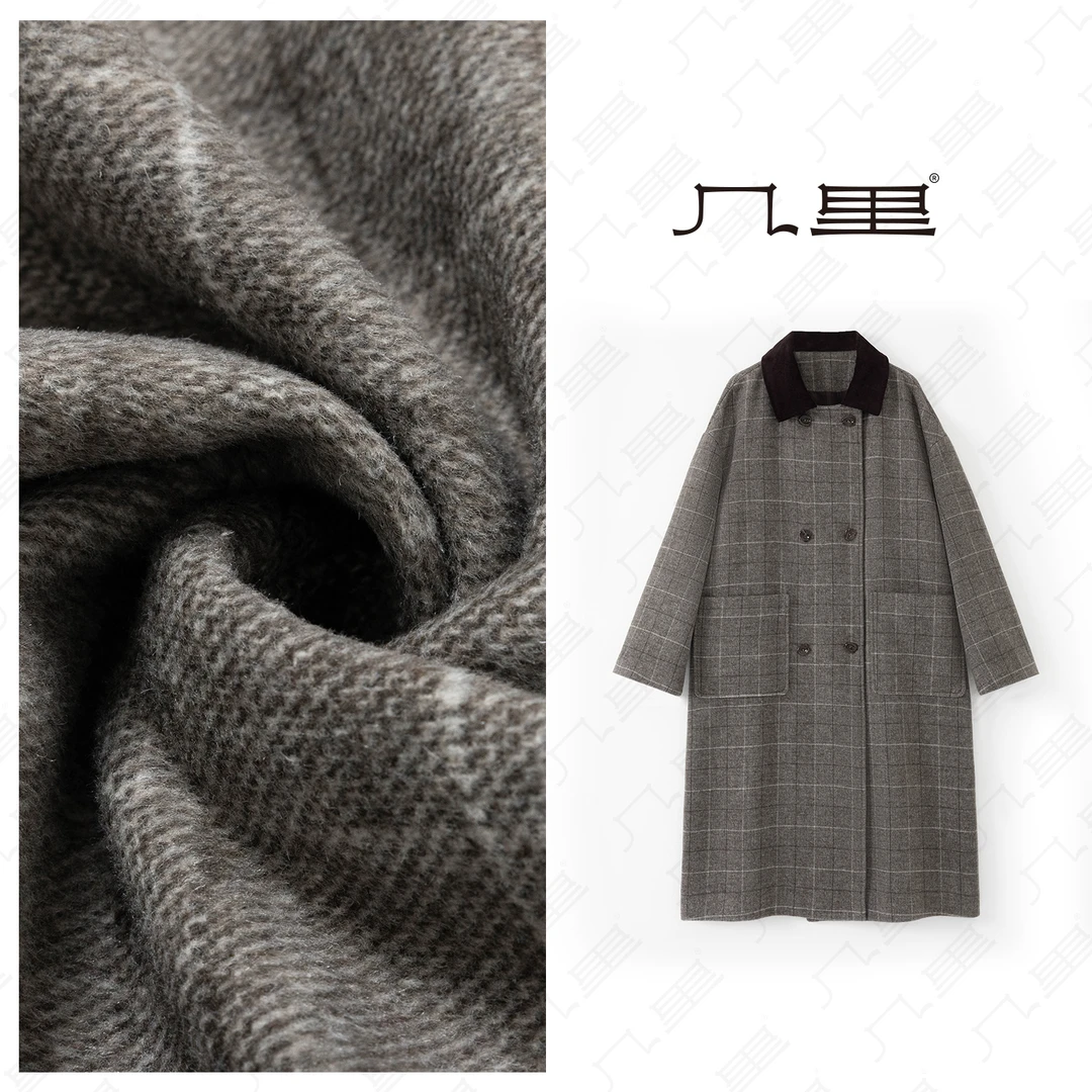 （几里）时尚宽松洋气格子毛呢大衣 衣长106 胸围114 1092582