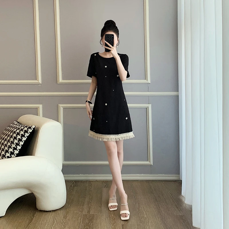 法式气质洋气高级感小香风连衣裙女2025夏季新款遮肚显瘦欧货裙子