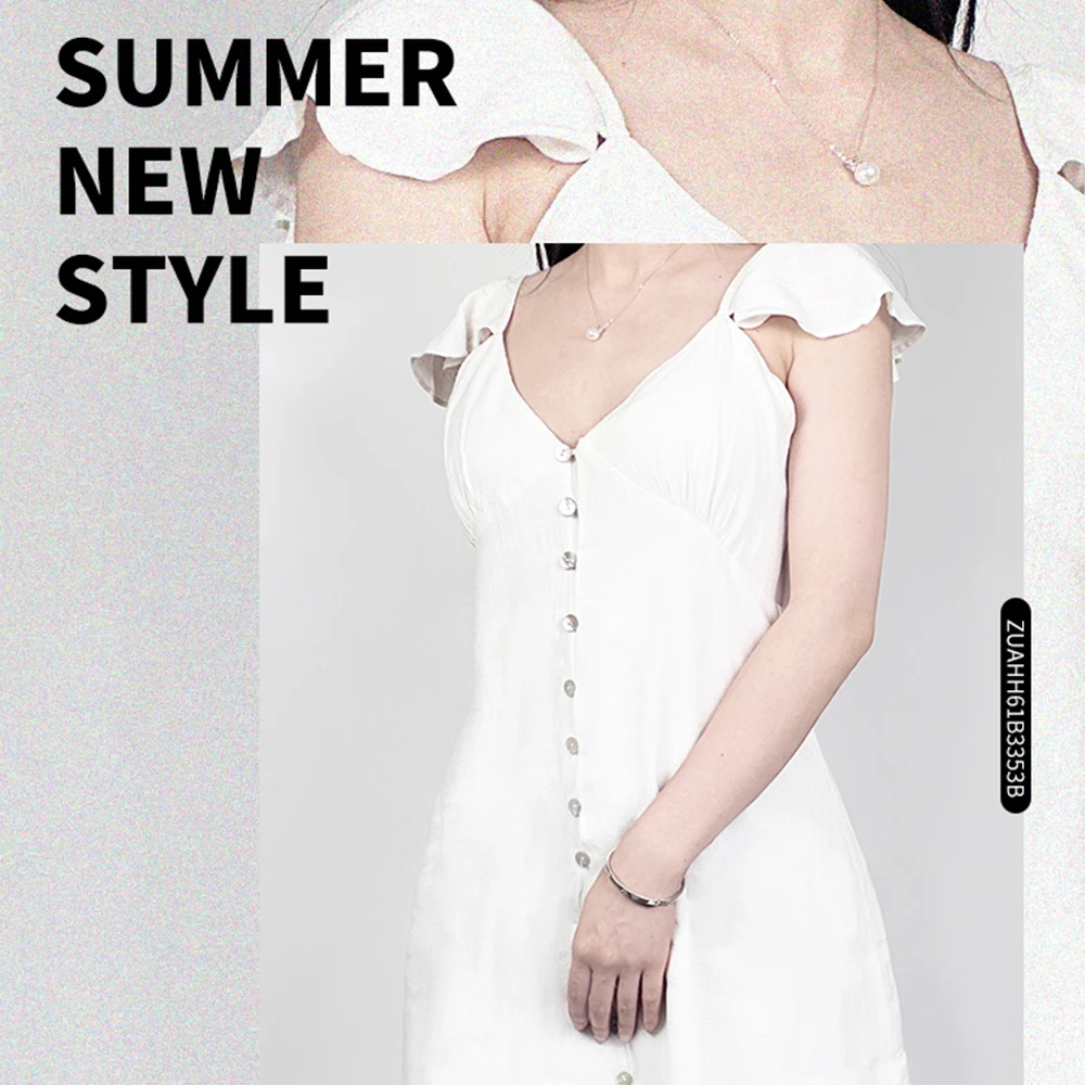 法式初恋复古风格夏季新款别致设计感白色V领收腰连衣裙