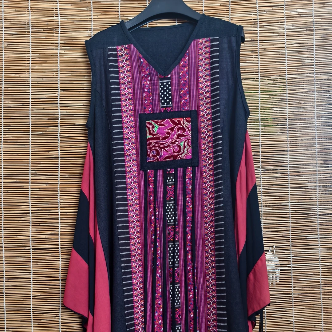 数沙绣纯亚麻袍子（绣语民族风服饰）