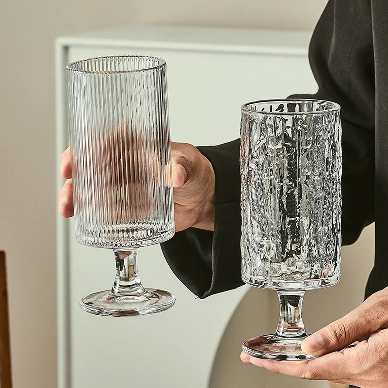 高脚果汁杯家用高颜值玻璃水杯简约创意果茶杯气泡水杯鸡尾酒杯