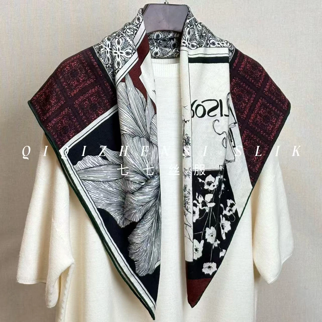 【花漾拼章】丝羊毛大方巾围巾女冬季披肩外搭洋气85cm