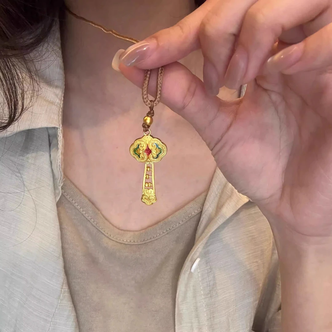 铜合金项链 「顺遂如意」如意小算盘编绳项链中式奶咖高颜值毛衣链