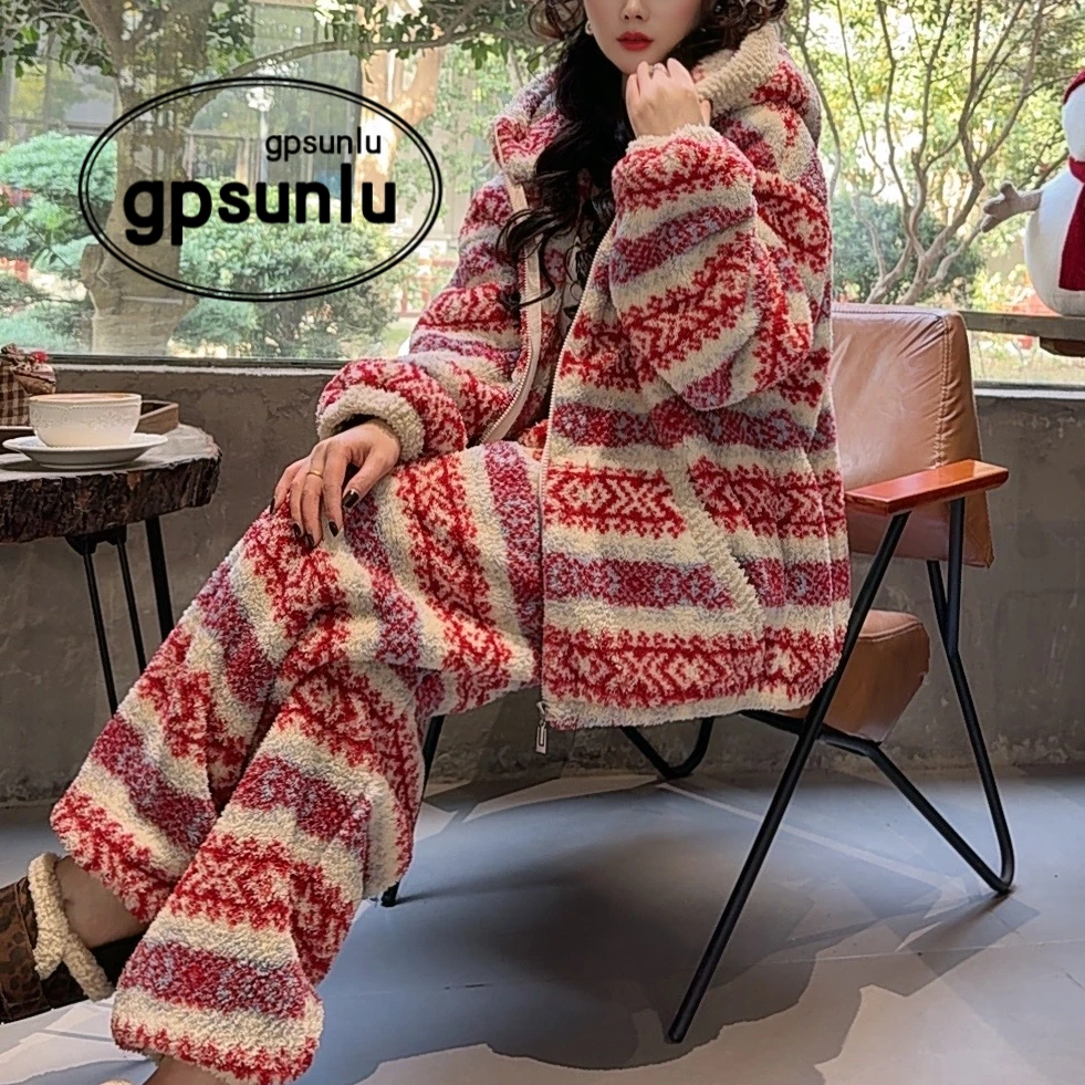 gpsunlu小香风过冬睡衣女秋冬珊瑚绒家居服法兰绒加厚冬天保暖