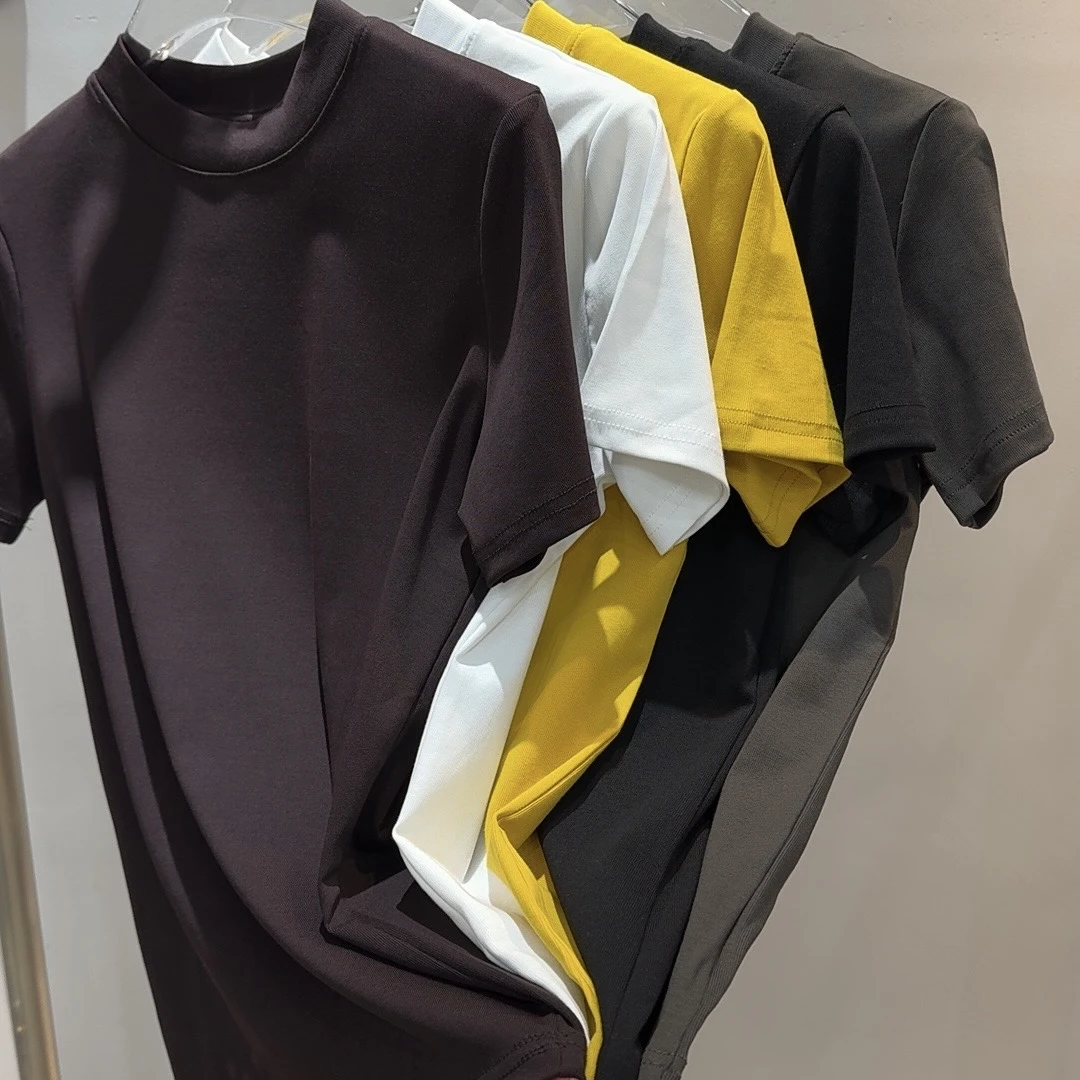 【3335】夏季简约圆领短袖上衣时尚百搭显瘦设计感女装