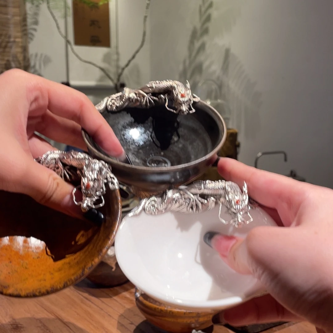 明***板顺丰快递包邮茶空间三个龙王杯
