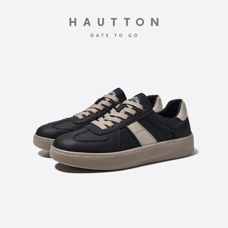 HautTon皓顿2025夏季新款真皮男士德训鞋百搭小白鞋休闲运动鞋男