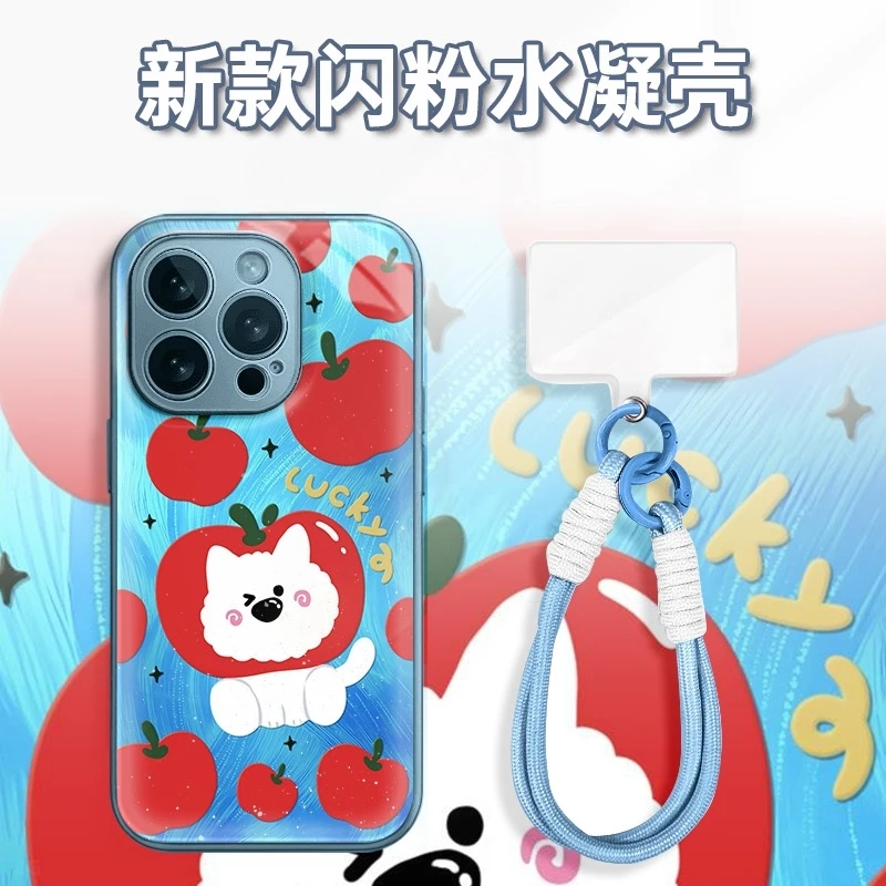 羽纱蓝苹果小狗水凝玻璃壳适用iPhone苹果16手机壳华为oppo小米vi