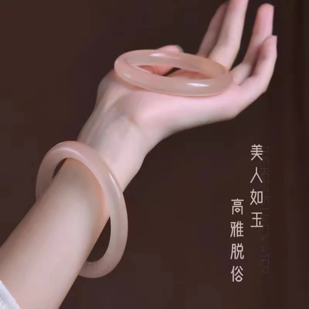 精选藕粉色手镯古风少女款冰透温柔气质阿富汗美人镯fx-1245有盒