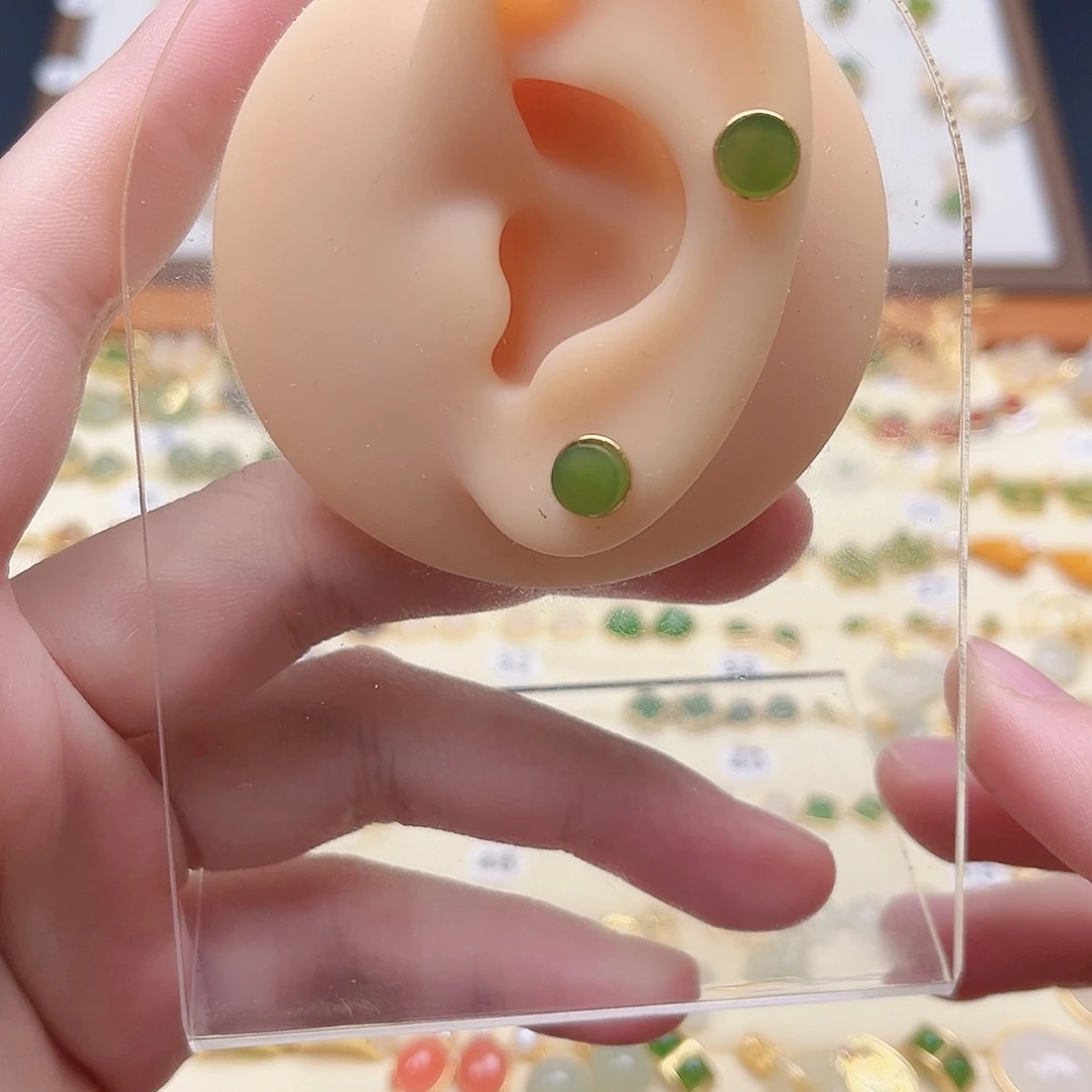 和田玉银S925镶嵌耳饰