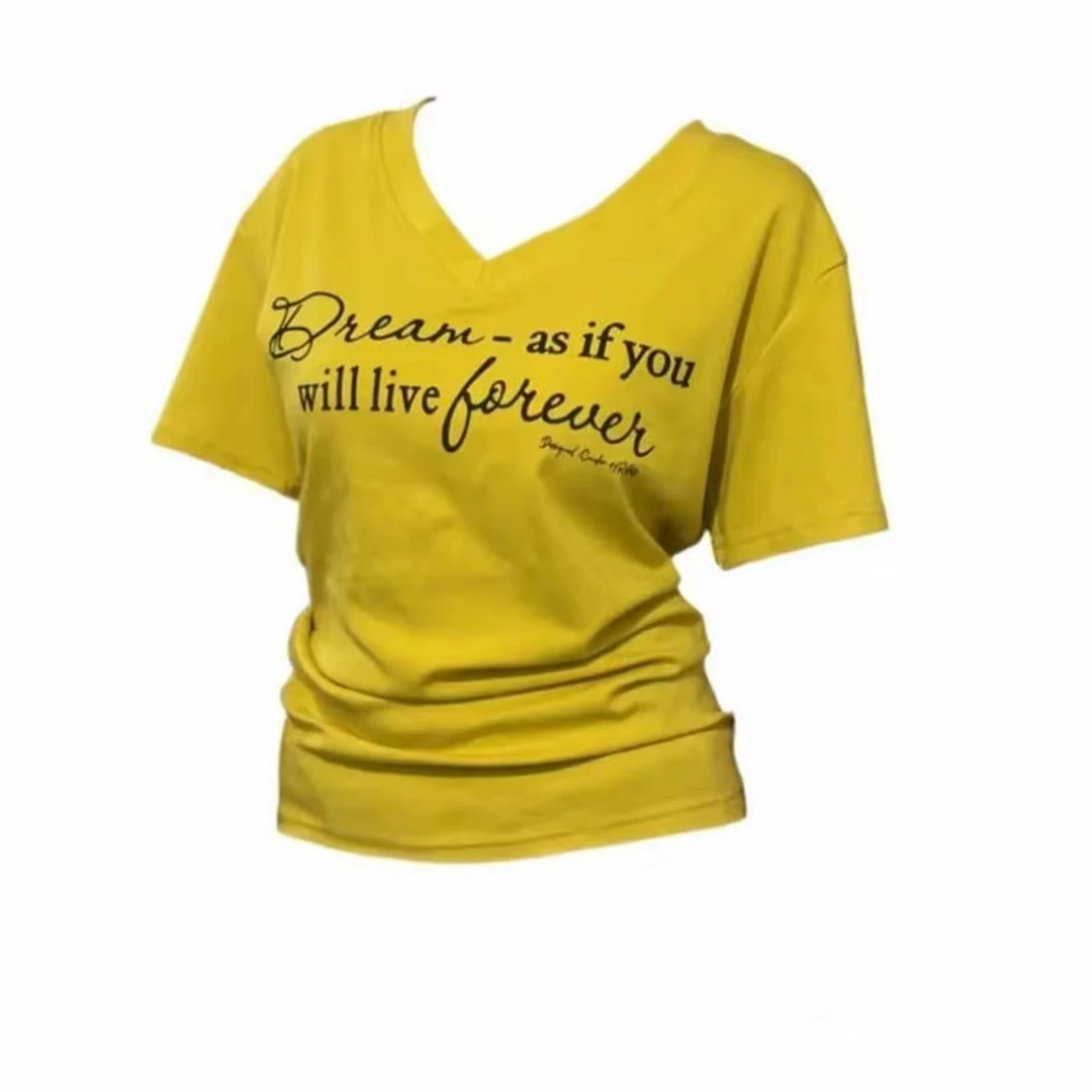 大码93棉微胖显瘦字母短袖T恤2025欧若风辣妹上衣