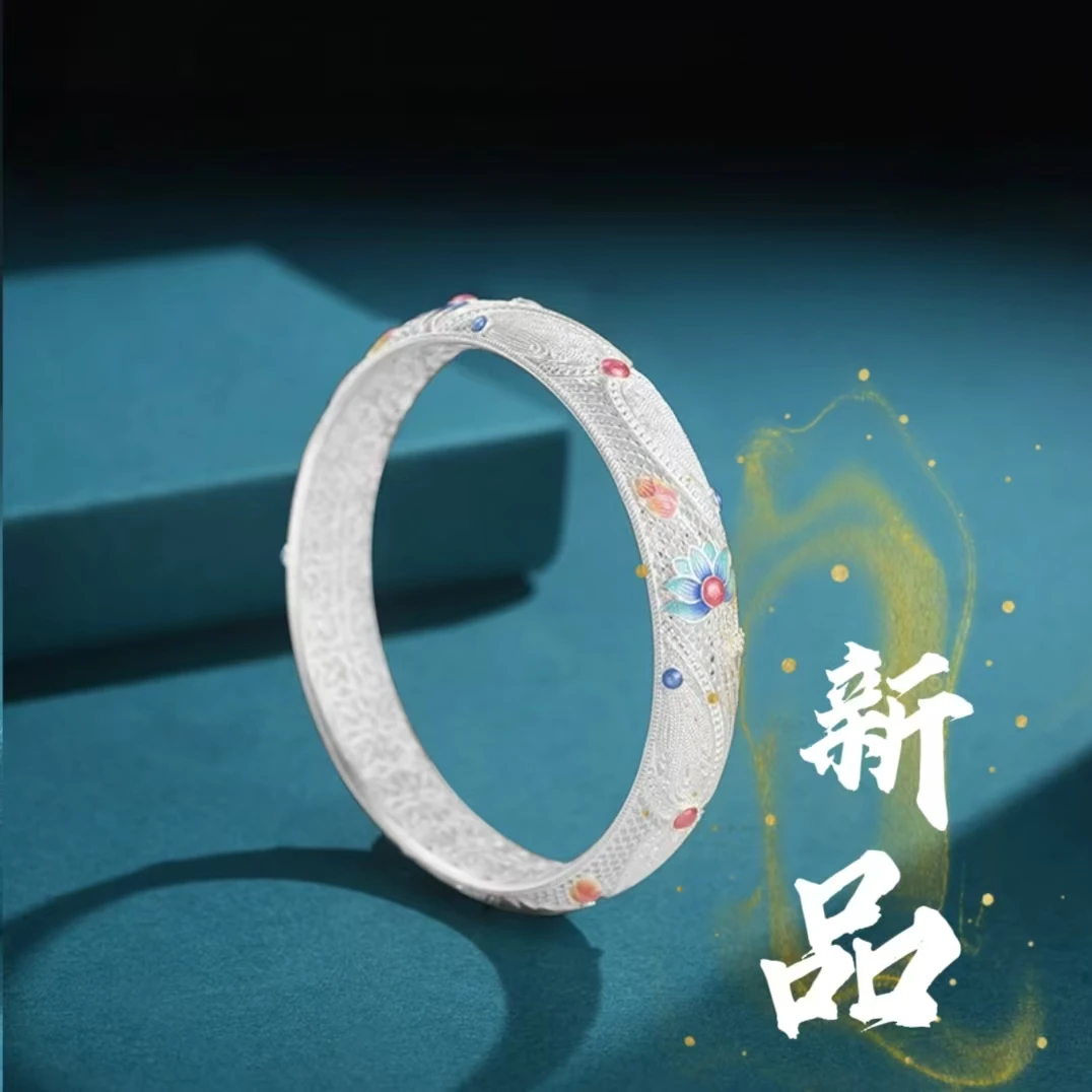 足银手镯  49号-【官方正品】古法仙仙镂空莲花【闭口】足银999.9手镯