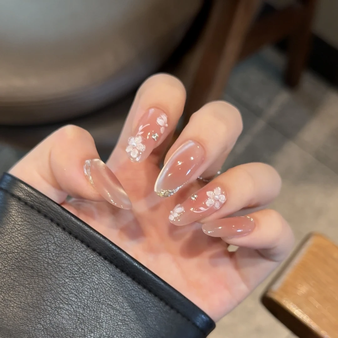 【水冰花】小末汀显白猫眼渐变雕花气质简约温柔穿戴甲