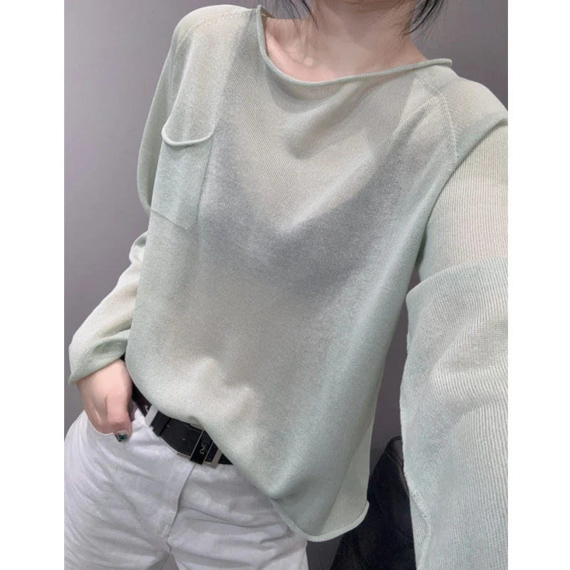欧货慵懒风冰丝针织衫长袖女夏新款显瘦宽松薄款微透防晒罩衫上衣