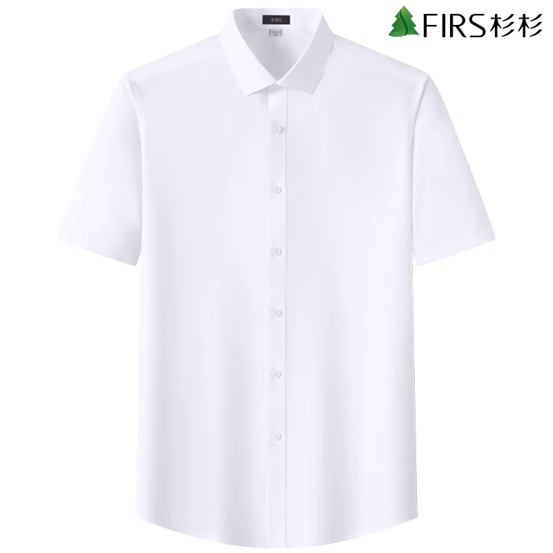 杉杉2025夏季新款男士短袖衬衫高支纯棉免烫抗皱吸汗透气纯色衬衣