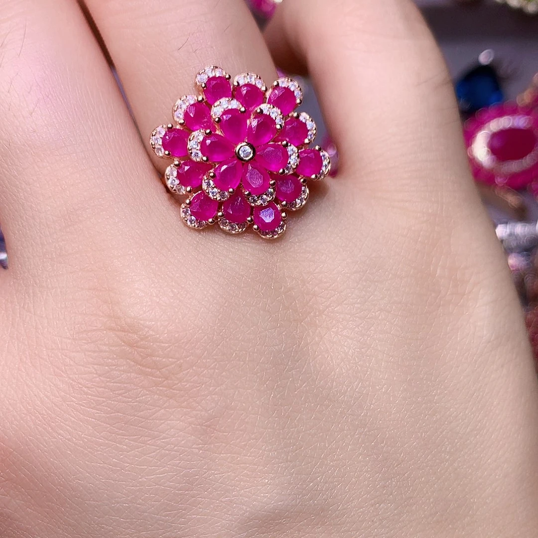 红宝石戒指银S925镶嵌