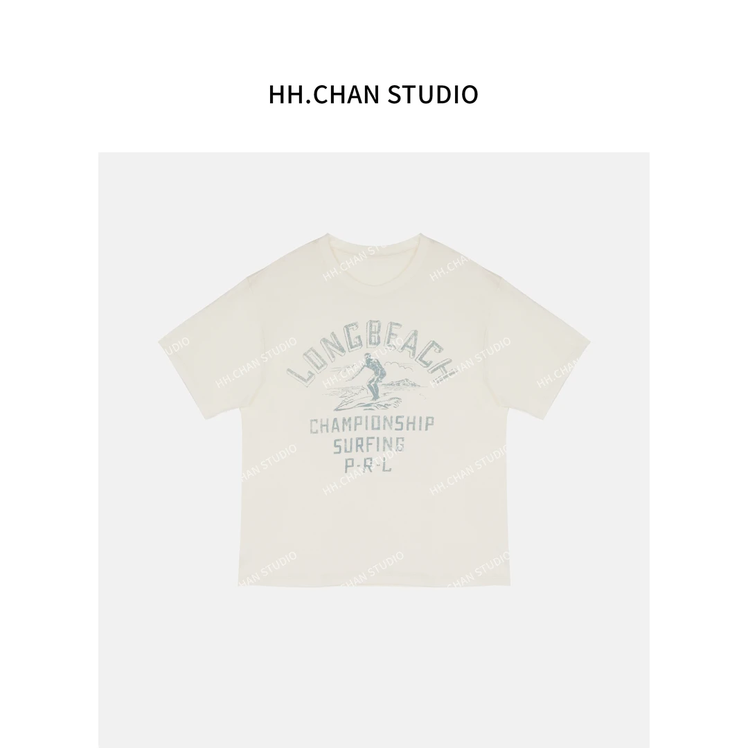 HH.CHAN“浪姐”100%棉RL定制新款美式圆领正肩白色短袖