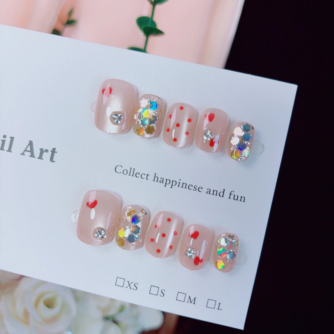 高级手工穿戴美甲轻奢款果冻胶显白甲片彩钻波点2025新款美甲贴片