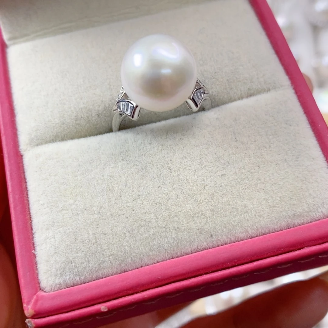 淡水珍珠戒指银S925镶嵌苗*阳