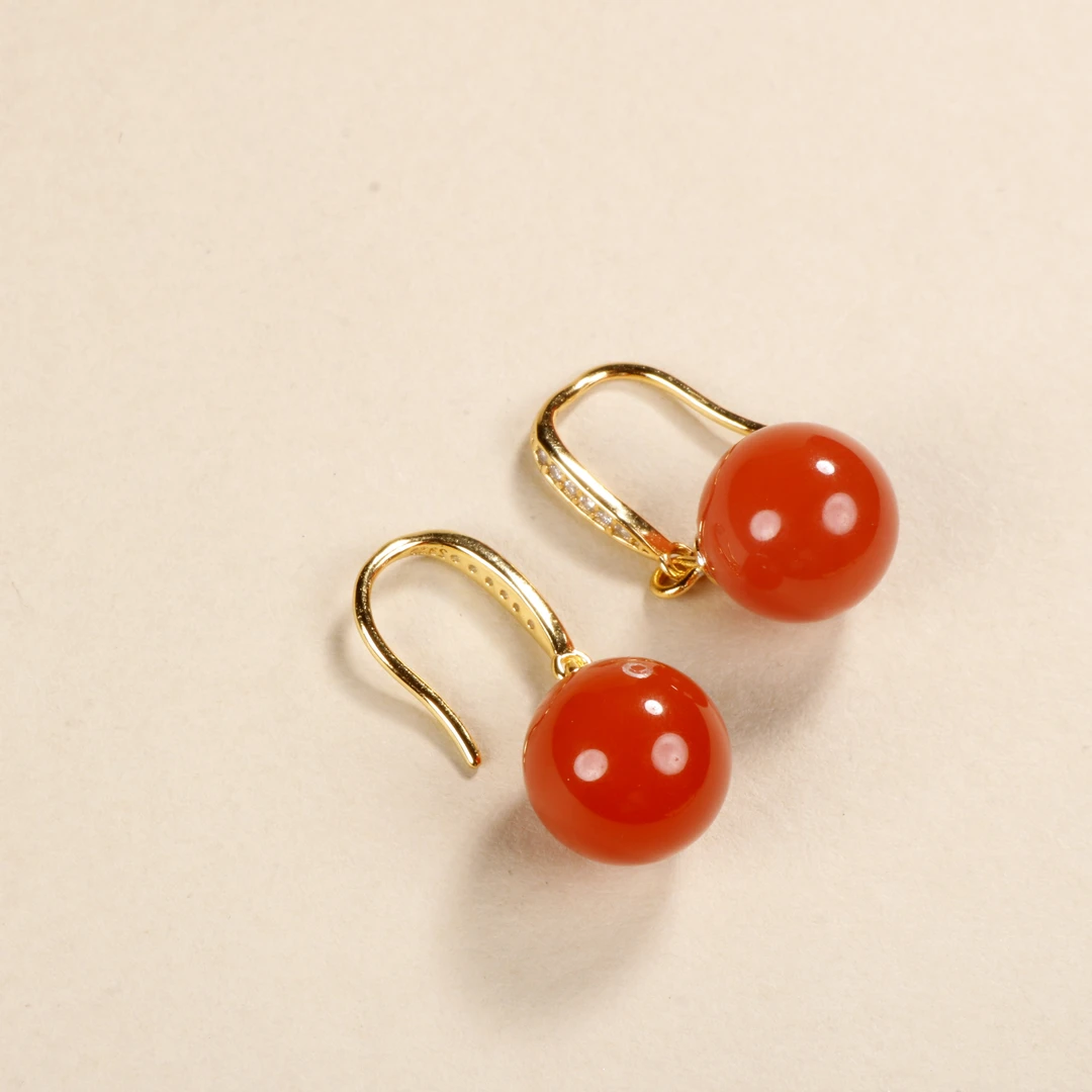 【小娟珠宝】G56【南红圆珠10mm+耳勾】1397