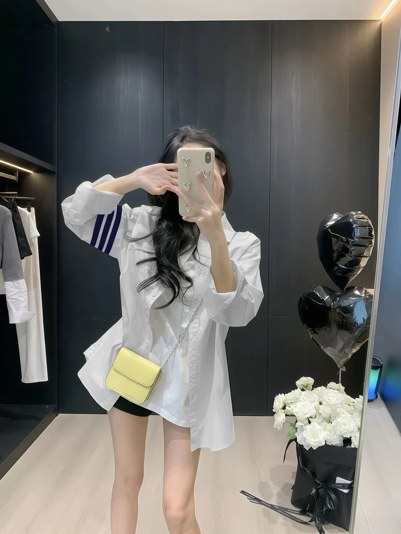 白色衬衫女2025夏季新款设计感三条杠韩版宽松百搭中长款防晒衬衣