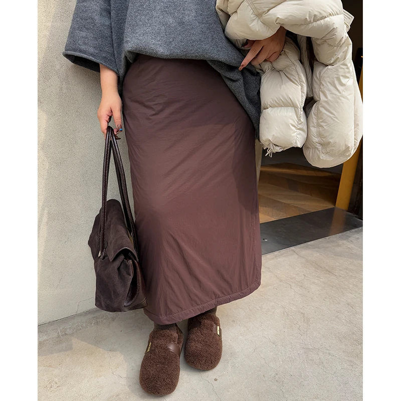 加绒半裙/胖mm大码 90白鸭绒 直筒半身裙