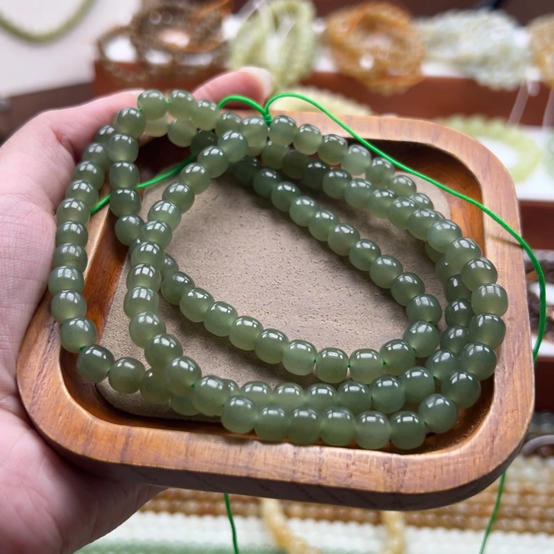 毛衣链未镶嵌和田玉珠串6*7mm