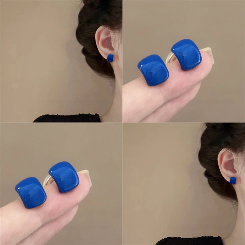 925银耳饰 显白湖蓝小巧C圈耳钉简约纯色气质高级感耳环