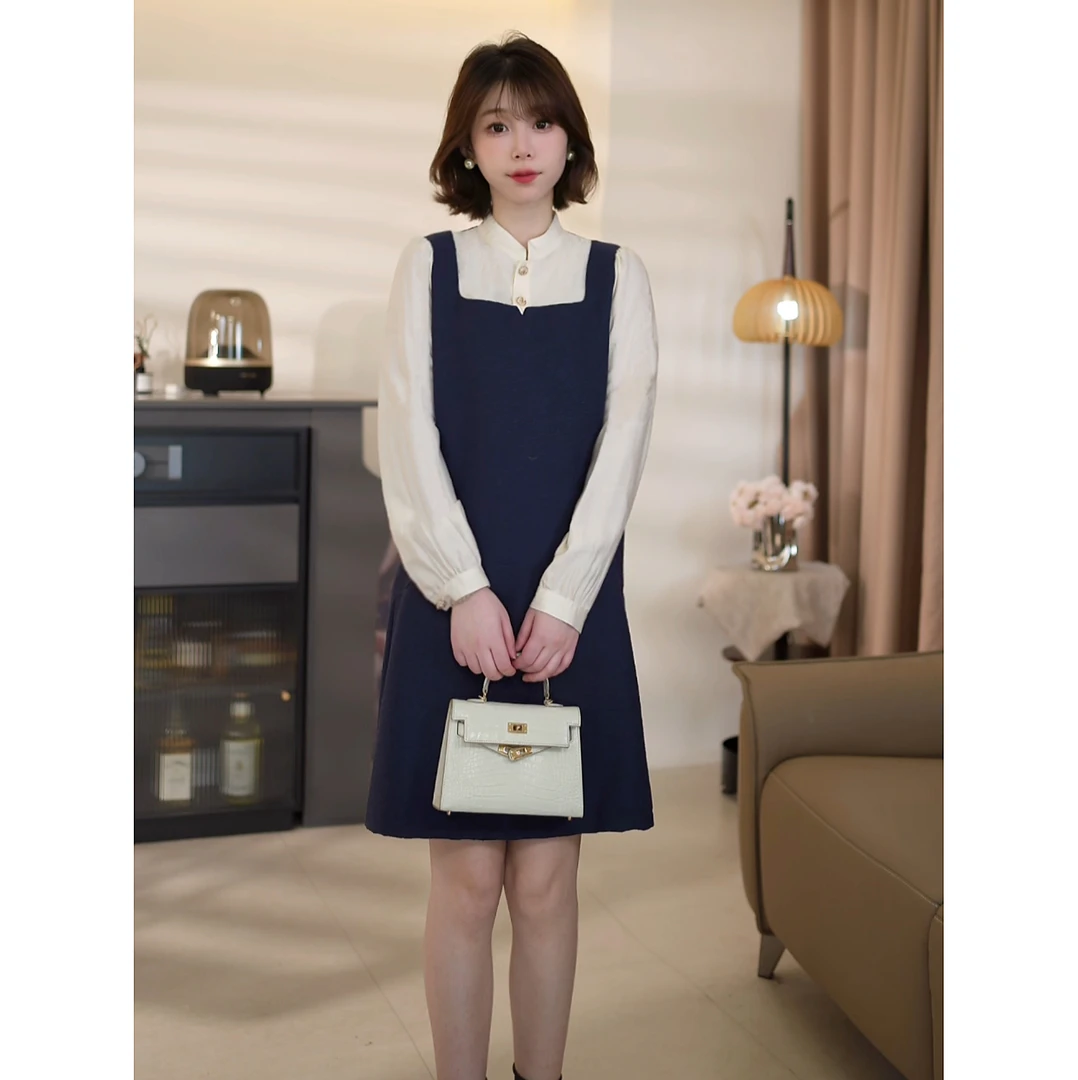 斯洋洋法式拼接百搭气质显瘦时尚通勤宽松连衣裙 LYQ231230YY