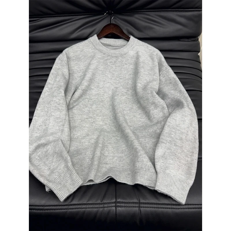 【升级加厚面料】浅灰色毛衣男高级感圆领内搭打底衫宽松百搭针织衫