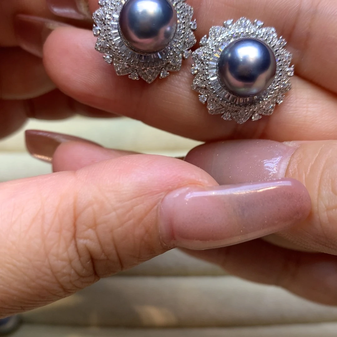 银S925镶嵌耳饰海水珍珠