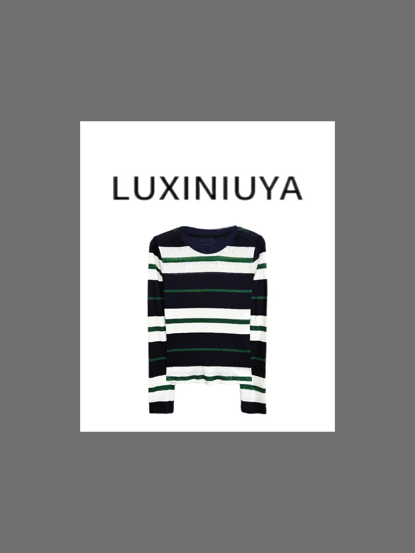【LUXINIUYA】条纹日记 ‘兰精天丝+绵羊毛’撞色时尚条纹上衣#QDS167
