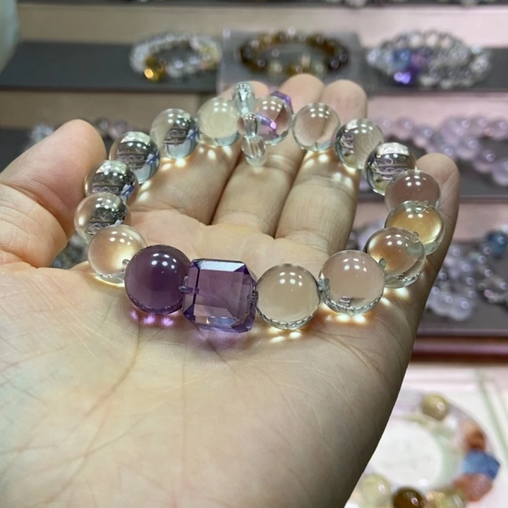 银S925镶嵌手链水晶12白13紫