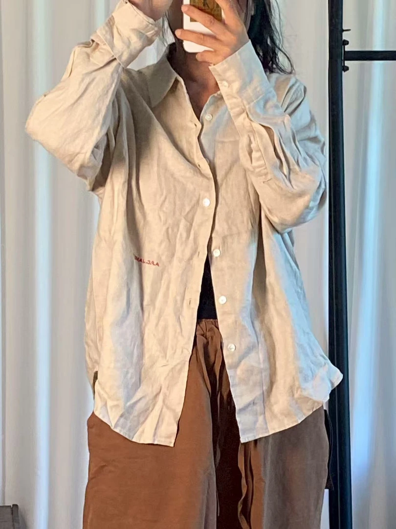 汉麻衬衣纯色简约衬衫ins韩版工装风日系女款休闲百搭小众