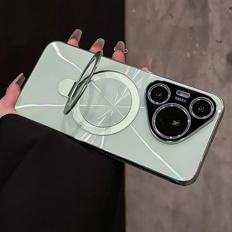 磁吸支架适用华为pura80/70/pro/ultraCD纹镭射电镀边全包手机壳