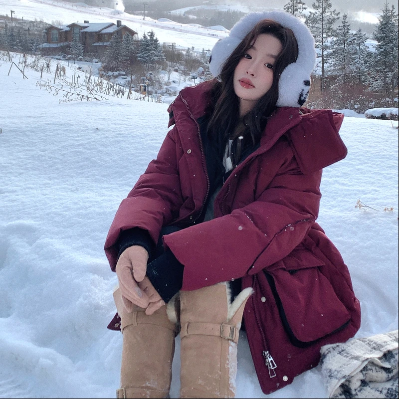 红色超好看保暖加厚抗寒90白鸭绒羽绒服女冬新款小个子连帽短外套